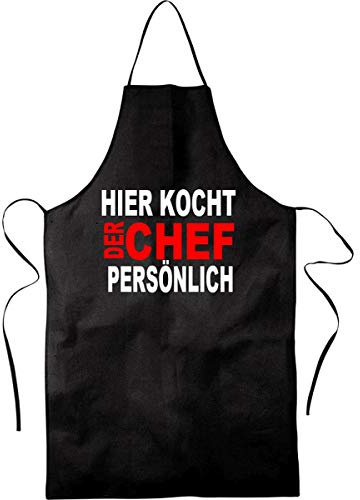 BLICKFANG HIER KOCHT DER CHEF PERSÖNLICH (TEXT) |Grill, BBQ | Küchenchef, Koch | Kochschürze, Latzschürze, Küchenschürze Grillschürze, Partyschürze | Geschnek, Geburtstag, Schurz | Schwarz, Rot (Rot)