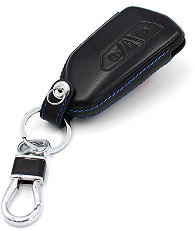 Schlüssel Hülle VF für 3 Tasten Auto Schlüssel Leder Cover Schlüsselhülle Etui Schutzhülle (Schwarz Blau Leder)