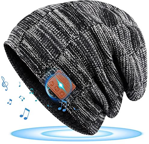 Geschenke für Männer Bluetooth Mütze Weihnachten mit Kopfhörer Wichtelgeschenk Ideen Musik Strickmütze Nützliche Angler Fahrrad Schwarz Einheitsgröße
