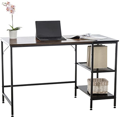 CLP Schreibtisch Oviedo I Laptoptisch Mit Stauraum I Bürotisch Mit Regalfächern, Farbe:schwarz/braun