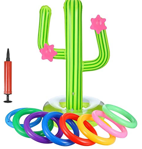 Juego Inflable de Lanzamiento, Juego Inflable con Anillos, Anillos Cactus Inflable, Anillo Hinchable para Nadar y Jugar en Piscina para Adultos y niños