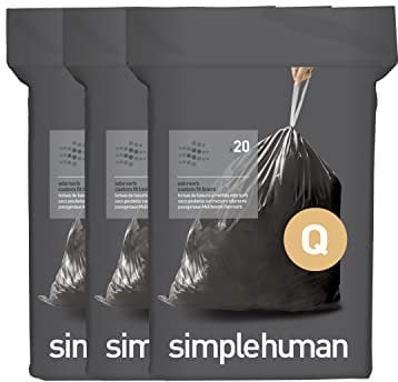 simplehuman CW0555 code Q Odorsorb Custom Fit Odour Absorbing Bin Liner Bulk Pack, Black Plastic (3 Pack of 20, Total 60 Liners)