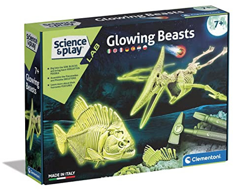 Clementoni - 19311 - Science&Play - Glowing Beasts - Experimente Kinder 7 Jahren (Italienisch, Englisch, Französisch, Deutsch, Spanisch, Niederländisch, Polnisch) Amazon Exclusive