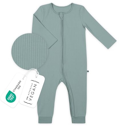 emma & noah Baby Schlafanzug, Weicher & Atmungsaktiver Strampler für Neugeborene, Oeko-TEX Zertifiziert, Langarm Pyjama mit Reißverschluss für Jungen & Mädchen (Essential Mint, 80 cm)