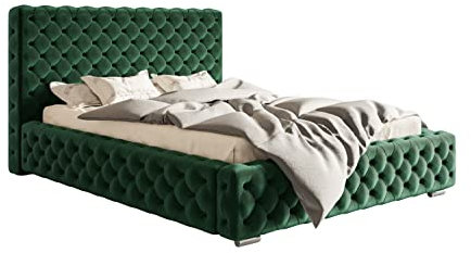 GRAINGOLD Polsterbett Agis mit verstärktem Rahmen und großem Bettkasten, Chromfüße - reich verziert - eleganter Chesterfield-Stil 180x200 cm