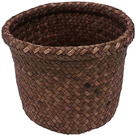 DOITOOL 12cm Seagrass Plant Pot, Rattan Planter for Indoor Balcony Garden, Succulent Planter, Wicker Basket, 15x12cm, Makeup Organizer