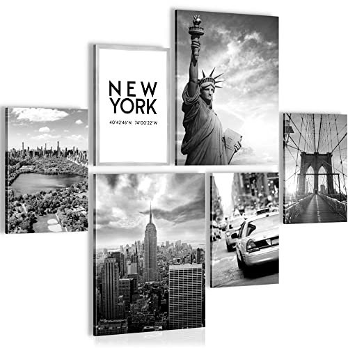Novart Wandbilder Set New York City Schwarz Weiss - KEIN EXTRA RAHMEN BENÖTIGT - Modern Deko - Wohnzimmer Büro N013163a