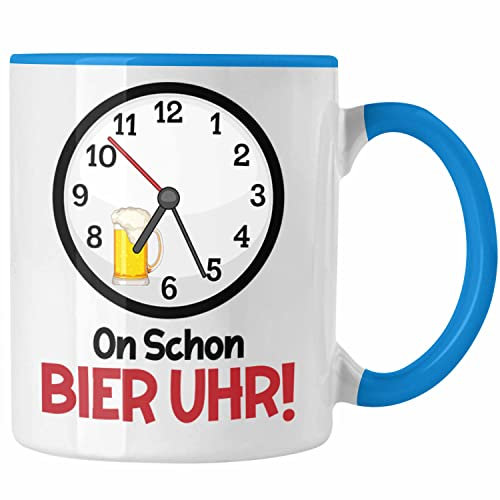 Trendation - Oh Es Ist Bier Uhr Tasse Geschenk Biertrinker Saufen Alkohol Geschenkidee Lustiger Spruch (Blau)