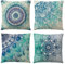 OCEUMACO Leinen Kissenbezug 40x40 Boho Indisch Kissenhülle 4er Set Sofakissen Dekokissen Bezug für Yoga Couch Mandala Muster Kissen Kissenbezüge Outdoor Deko Couchkissen Zierkissen - Petrol