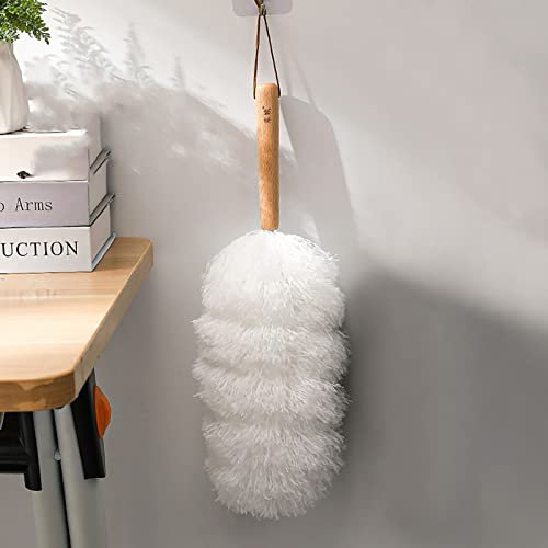 LIJX Bureau Électricité Statique Plumeau Poussiere Bois Poignées Plumeau Lavable Réutilisable Tete de Loup Maison Fournitures de Nettoyage (Color : Blanc)