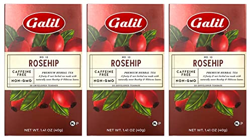 Galil Rosehip Tea – Caffeine-Free Herbal Tea, Certified Kosher Tea – Non-GMO Rosehip Teabags 20 Count, 60 Tea Sachets Total (Pack of 3)