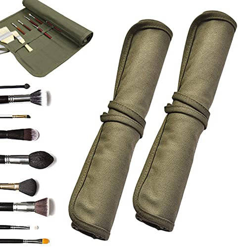 JTDEAL 2 Sets Paint Brush Holder, 22 Slots Paint Brush Storage for Acrylic Oil Watercolor Gouache Artist Paint Brush Roll Canvas Pouch, Holds 100 Brushes