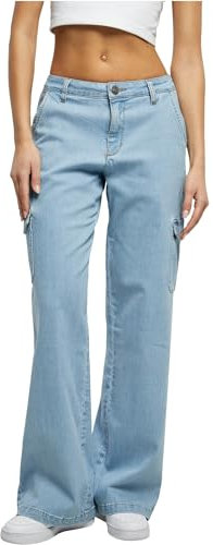 Urban Classics Damen Hose Ladies High Waist Straight Denim Cargo Pants Lighter Washed 33