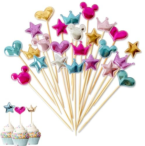 200 Stück Muffin Deko Cupcake Topper - Cupcake Deko Hochzeit, 4 Formen Cupcake Deko für Kinderpartys, Geburtstagsfeiern, Hochzeiten