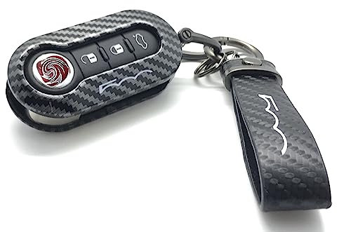 Nordecco Coque de clé brillante compatible avec Fiat 500C 500-500L Abarth Grande Punto Brava Panda Stilo Linea (porte-clés noir, imprimé en fibre de carbone 3D)