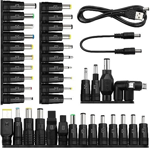 39 Stücke Universal DC Netzteil Adapter, KUOQIY 5.5x2.1mm DC Hohlstecker Adapter mit 2 Stücke Kabel, für Ventilatoren, Router, Schreibtischlampen, Computer