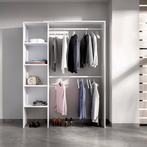 Dmora - Großer Kleiderschrank Makalu, Struktur für begehbaren Kleiderschrank, offener Kleiderbügel, 140 x 40 x 187 cm, Weiß