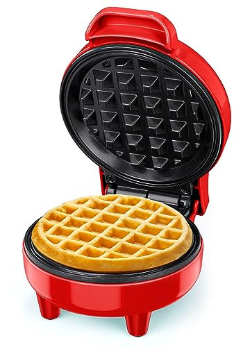 SNAILAR Mini Waffeleisen Belgische Waffel Maschine Kleines Waffeleisen Klassische, für Kindergeburtstage, Familienfeiern, Ostern oder Weihnachten, Niedlich kompaktes Design, 550 Watt, Rot