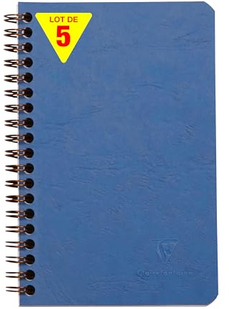 Clairefontaine 786164Cpack - Packung 5 Spiralbuch - Notizheft Age Bag mit Innentaschen 11x17 cm, liniert, 60 Blatt, Blau, 5 Stück