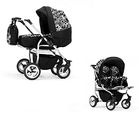 Elcar Zwillingskinderwagen 2 in 1 Duo Twin inkl. Sportsitze - 11 Teile - Schwarz