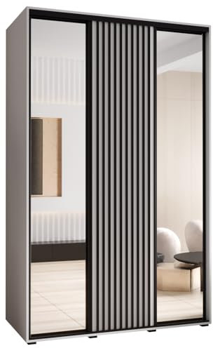 ABIKSMEBLE Lanko 2 Armoire à Trois Portes Coulissantes avec Miroir, Barre, Étagères - Moderne Armoire de Rangement pour Chambre, Salon - 235,2x150x60 cm - Blanc Blanc Noir