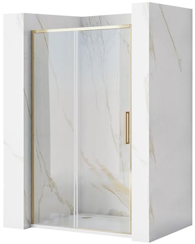 Rea PORTE DE DOUCHE COULISSANTE RAPID SLIDE 120 GOLD Verre trempé de sécurité transparent 6 mm (Doré)
