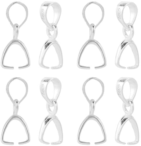 SUNNYCLUE 1 BOX 6PCS 925 Sterling Silver Pinch Clip Clasp Bail Hooks Metal Snap On Pendant Bails Connectors Charms Clips Pendants Clasps Bulk for jewellery Making Supplies Bracelet Necklace Diy Craft