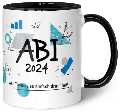 GRAVURZEILE Bedruckte Tasse mit Spruch - Abi - Personalisiert mit Namen & Jahr - Weil ich's einfach drauf hab! - Spülmaschinenfest - Geschenk zum Abschluss für Jungen & Mädchen - Farbe: Schwarz