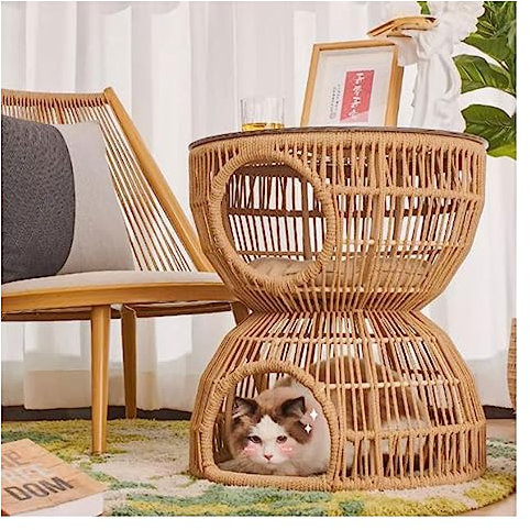 Wohnzimmertisch End Table with Cat Bed Cave, Multipurpose Cat Furniture Nightstand, Coffee Table Side Table with Cat House, Scratch Resistance Material, for Living Room, Bedroom,Balcony Kaffeetisch