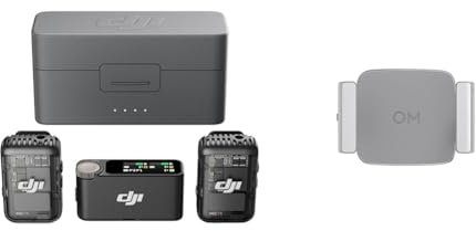 DJI Mic 2 (2 TX + 1 RX + Custodia di ricarica), microfono wireless integrato & Morsetto per smartphone con luce ausiliaria integrata per OM
