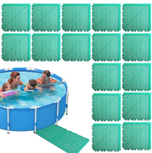 16Pack Modular Interlocking Rubber Floor Tiles 25 x 25CM, Rubber Drainage Tiles Non Slip Drain Pool Deck Mat Interlocking Rubber Outdoor Flooring Tiles for Restroom, Kitchen, Pool, Wet Areas