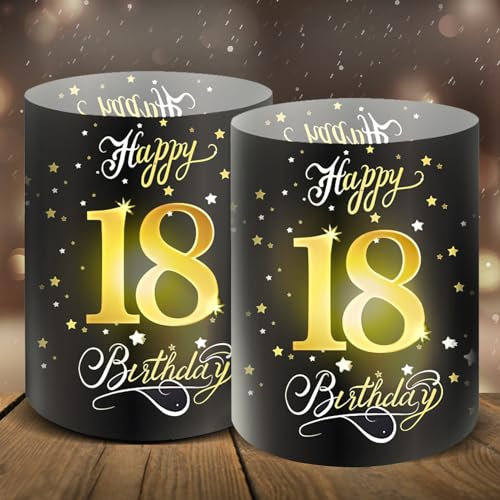 Moorle 12 Windlicht Tischdeko 18 Geburtstag, Deko 18. Geburtstag Männer, 18 Jahre Happy Birthday Tischdeko, Geburtstag Tischdeko Frauen, Windlichter Deko für Teelichter oder Kerzen