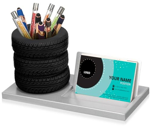 Eersida 2-in-1-Reifen-Stifthalter und Visitenkarten-Organizer-Set, lustig, mechanisch, für Autoliebhaber, Geschenk, Visitenkartenhalter, Auto-Schreibtisch-Organizer, Schreibwaren
