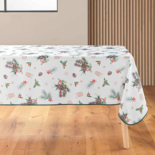 Douceur d'Intérieur, Nappe de Fête Rectangle (150 x 300 cm) Hollystar Blanc, Polyester Imprimé