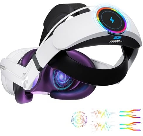 GEEKERA Headstrap for Meta Quest 3/Quest 3S, Head Strap with 10000mAh Battery VR Headset for Oculus-Quest 3/3S with RGB Light, Adjustable Fast Chargeable Headband VR Accessories, Extended 4H Playtime