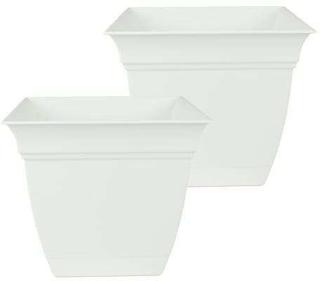 The HC Companies Lot de 2 Pots de Fleurs carrés Eclipse de 25,4 cm avec Soucoupe - pour intérieur et extérieur - pour Fleurs, légumes, Herbes - Blanc
