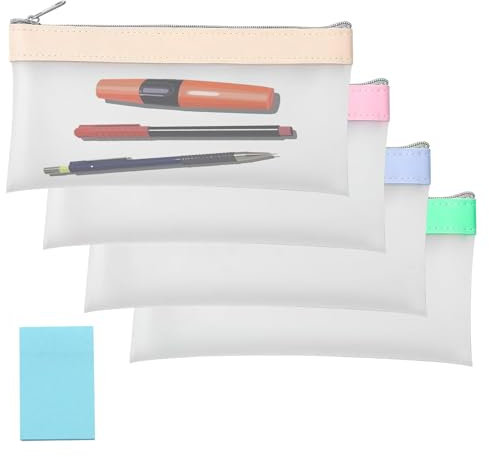 4 Stück Durchscheinend Federmäppchen, Große Kapazität Stiftetaschen für Reisen und Kosmetik, Vielseitig Einsetzbare Etuis, Comes With Sticky Notes, für Schüler und Erwachsene (22x10 cm, Mehrfarbig)