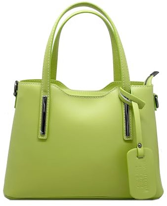 Chicca Borse Borsa a Mano Elegante Donna in Pelle Italiana Rigida Taglia Media con Tracolla (Verde Lime)