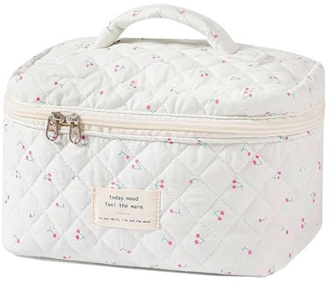 FDEETY Trousse Toilette Cubique Matelassée Florale Spacieuse Portable Rangement Cosmétique Voyage Dimensions 25x16x16cm