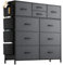 Buluri Kommode mit 10 Stoffschubladen, Komodenschrank mit Seitentaschen und Haken, Holzplatte und Metallrahmen, Stoffkommode für Schlafzimmer, Wohnzimmer, Flur, Kinderzimmer (Dunkelgrau)