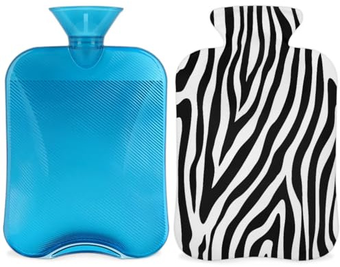 Zebra Print Hot Water Bottle with Cover, Animal Zebra Print 2L Hot Water Bag for Pain Relief, Neck and Shoulder, Hand Feet Warmer