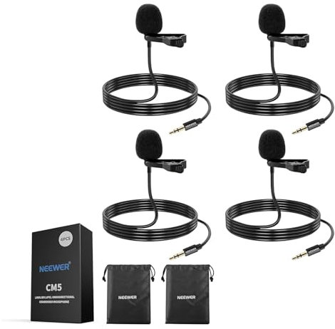 NEEWER Microfono Lavalier da Bavero a Condensatore Omnidirezionale con Clip/Cavo, 4pz Lav Mic per Palco YouTube Streaming Live, Compatibile con Rode Wireless GO II 2 DJI Trasmettitore Mic Wireless,CM5