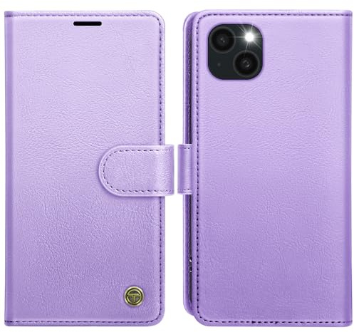 AIMOYU for iPhone 15 Case, Flip Wallet Leather Phone Case with [4 Card Slots] [Kickstand] [RFID Blocking] Magnetic Protective Shockproof Cover for iPhone 15 Phone Case - Purple