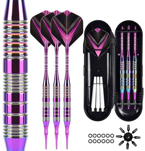 Dartpfeile mit Kunststoffspitze 21 Gramm, 3 Stück Profi Soft Dartpfeile Set, Dart Zubehör Dartpfeile für Elektronische Dartscheibe mit Aufbewahrungsbox (Lila)