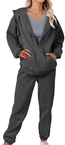 MJGkhiy Tuta Donna Completa Invernale Felpa Con Zip E Cappuccio Tute Da Ginnastica 2 Pezzi Felpe Giacca Sportiva e Pantaloni Completo Elegante Caldo Tinta Unita Completi con Tasca Per Jogging Yoga