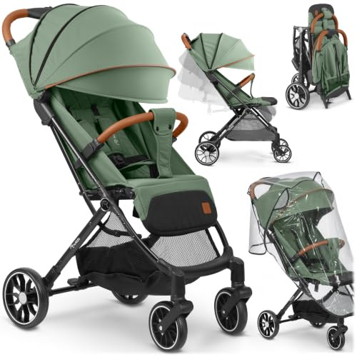 Nukido Kinder Wagen Kinderwagen Babywagen Bis 15 kg Große Räder Sitzbuggy Buggy Zusammenklappbar Handgepäck Leicht Verstellbare Rückenlehne Grün