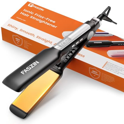 Faszin Plancha de Pelo de 42 mm con Iones Negativos,Pantalla LED,Calentamiento Rápido en 30 Segundos,11 Niveles de Temperatura Ajustable (130-230℃), Negro