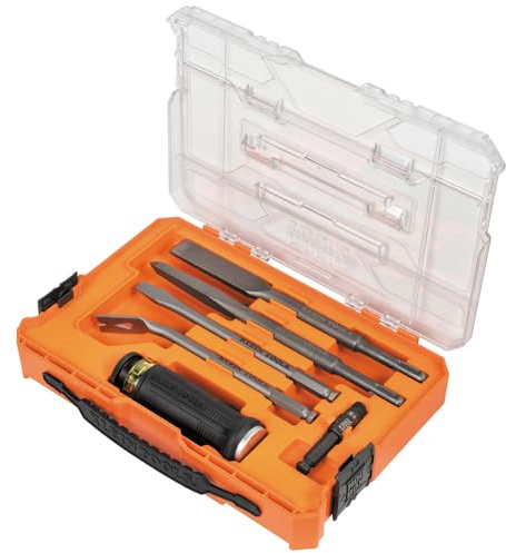 Klein Tools 32755SD SDS Plus Hammer Drill and Chisel Bit Set, Flat Chisel and Bull Point Tips, Use with Rotary Hammer Drills and Handheld Pry Bars, 6-Piece