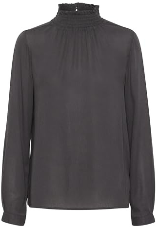 KAFFE Langarm-Bluse Trine Damen Bluse Stehkragen Langarm Elegant Shirt 44, Black Oyster 44