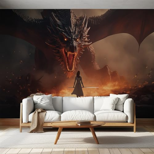 NOGAWA Papier Peint Dragon, Papier Peint Motif Fantaisie, Panoramique Décoration Murale Pour Salon, Chambre, Tapisserie Murales Intissé, Wallpaper Mural 400x280cm